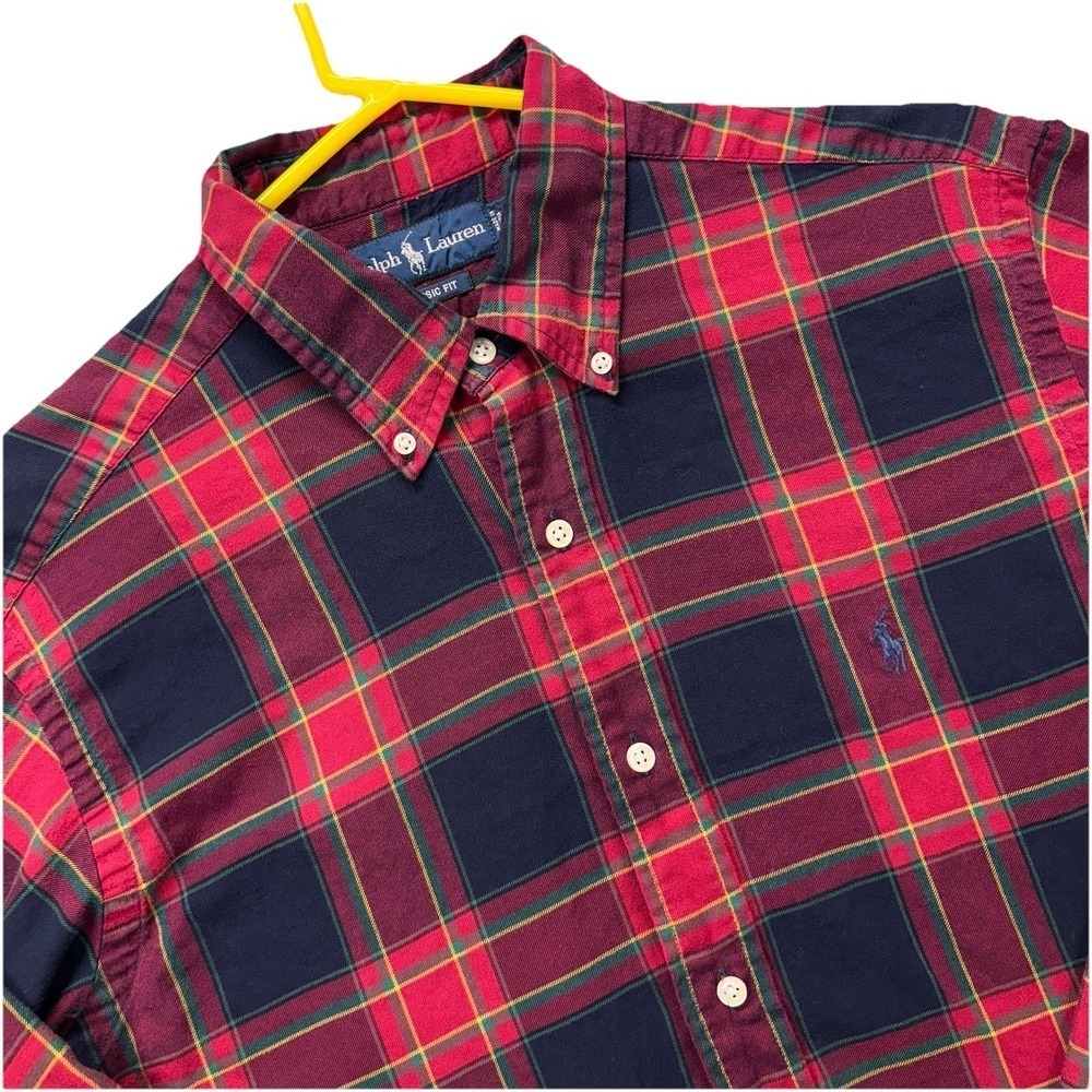 VTG Ralph Lauren shirt men's large classic fit button down buffalo check‎ Plaid